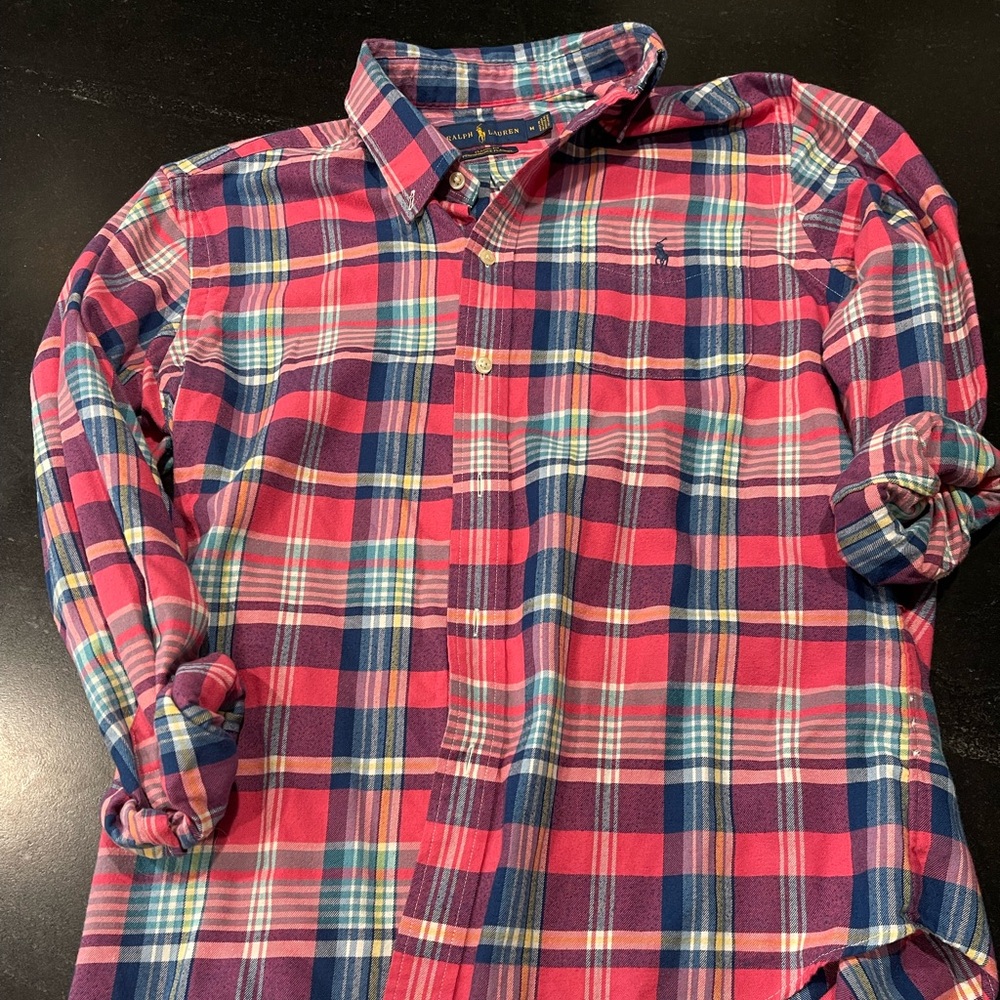 POLO RALPH LAUREN PINK PLAID BUTTON UP SHIRT SIZE M MEN BUT I WORE AS A M FOR ME